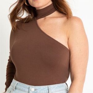 ELOQUII Brown One Shoulder Crop Turtleneck Top Mock Neck Long Sleeve Size‎ 18/20